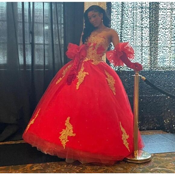 New Red‎ Velvet Opera Evening Gloves Large Tulle Puffs Vintage Style Long Formal - Picture 5 of 5